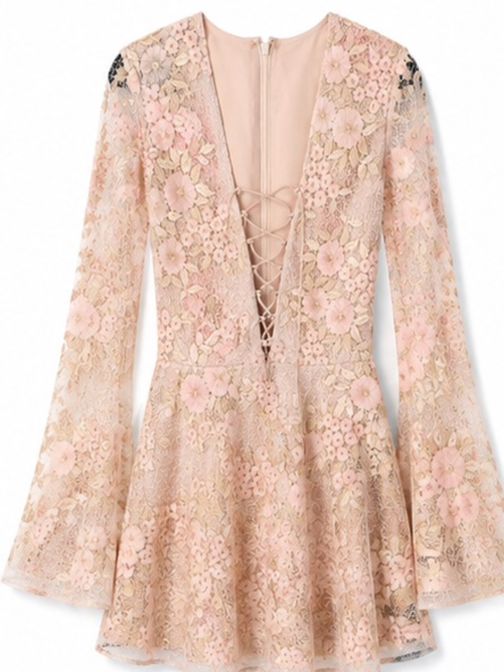Michael Costello x REVOLVE Blush Pink Floral Lace Long Sleeve Mini Dress